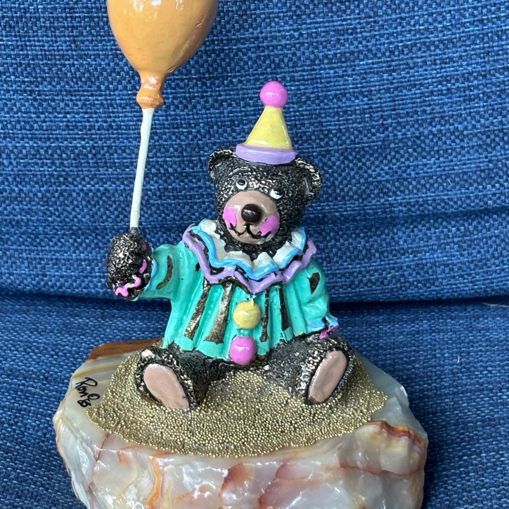 RON LEE Circus Clown 1983 Birthday Bear With Balloon 24 K Gold Signed - Vintage